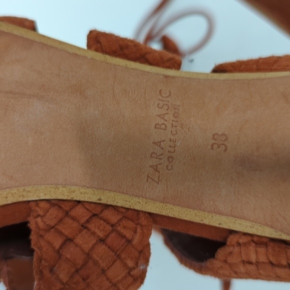 Zara Braided Lace Up Suede Stiletto Heels Brunt Orange 38/7.5 summer bohemian - Picture 8 of 12